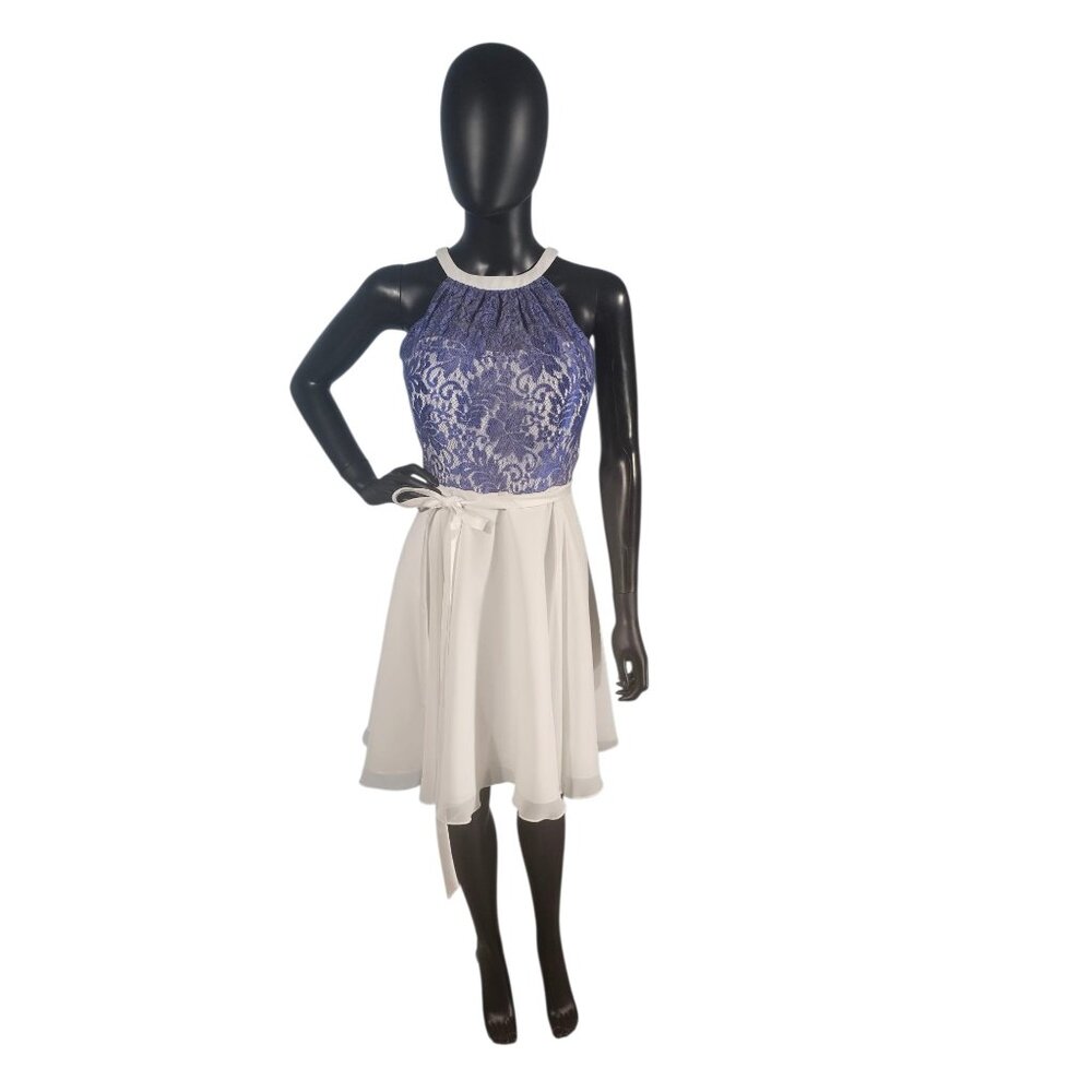 NWOT Blue Lace/White Chiffon Halter Mid-Length Dress - Da Vinci
